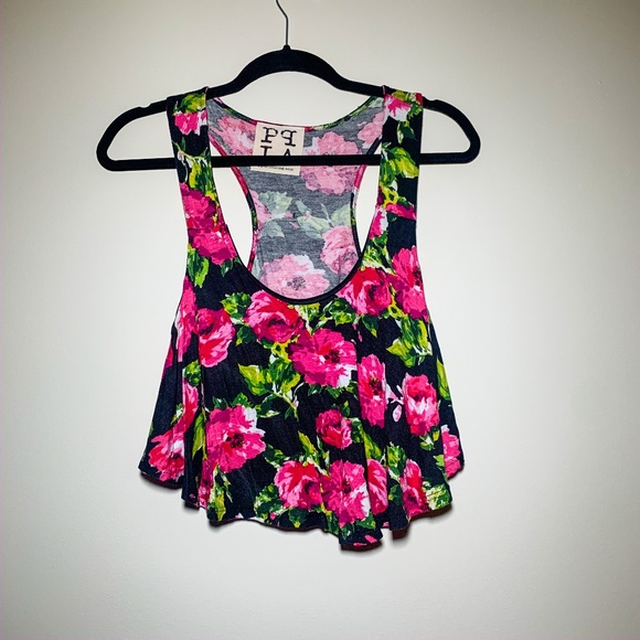 PPLA Pink Floral Crop Top- L - Picture 1 of 2